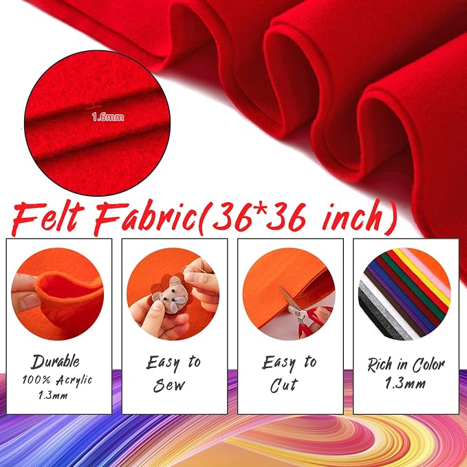 HaoFeiJH Red Felt Fabric 36" X 36" 1.6mm，Fabric Sheets Soft Woven Acrylic Craft - Image 2