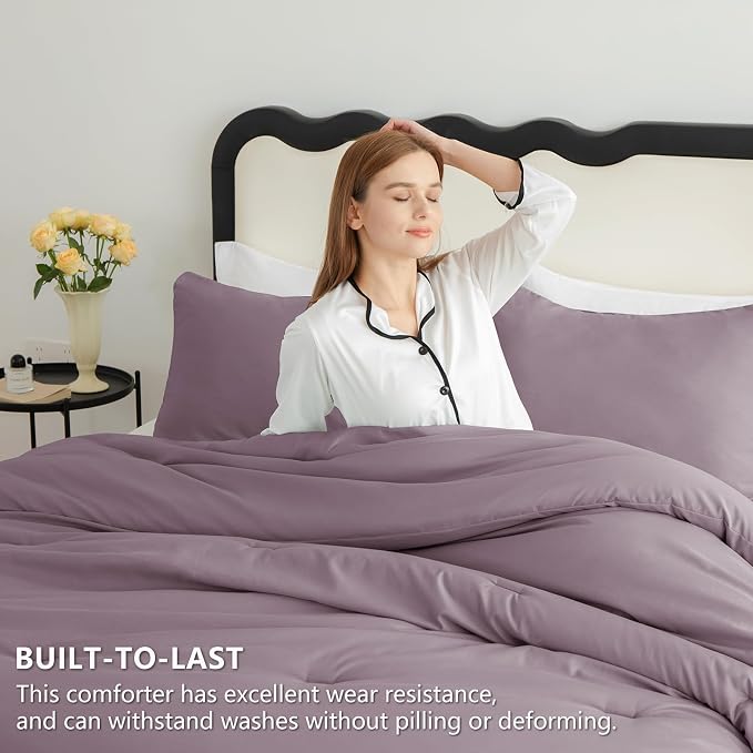 CozyLux Oversized Queen Comforter Set Dusty Purple, 3 Pieces 98x98 Solid - Image 3
