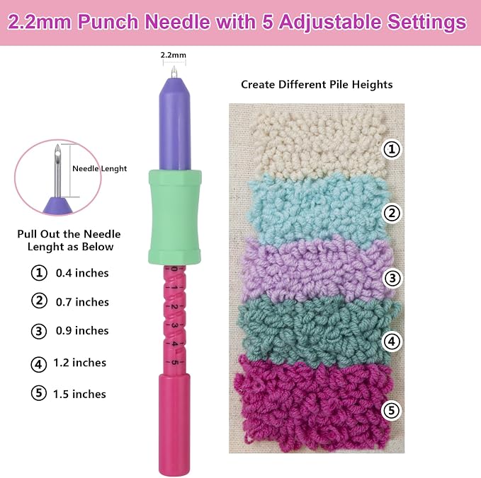 Adjustable Punch Needle Kit for Adults Beginners, 2.2mm/2.5mm/3.5mm/5mm Punch - Image 2
