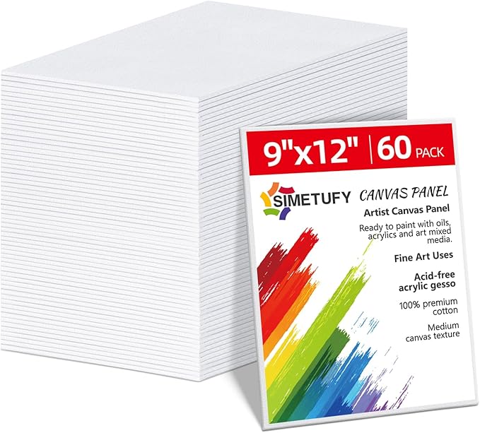 Simetufy 9x12 inch 60 Pack Painting Canvas Boards- Gesso Primed | Acid-Free by Simetufy
