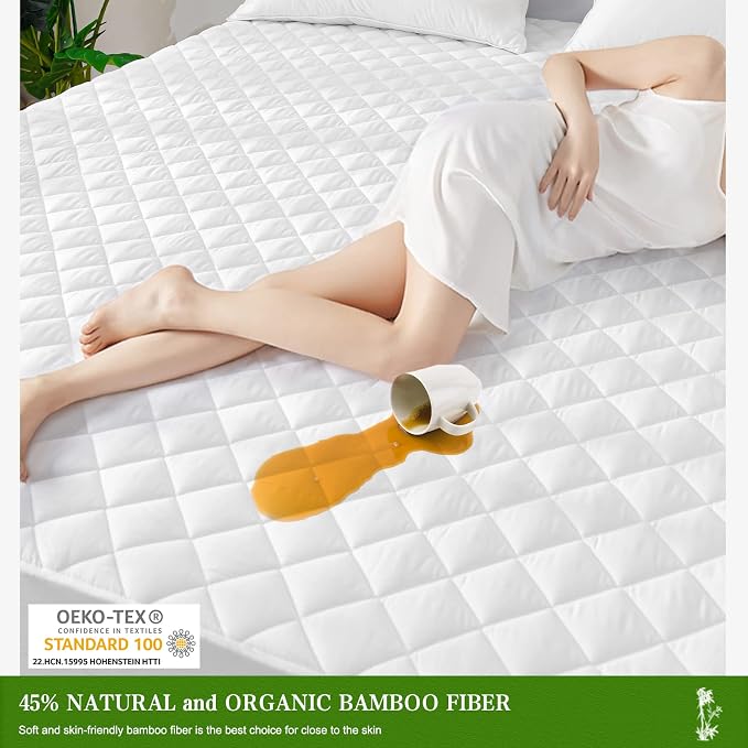 UNILIBRA Full Mattress Pad Waterproof Rayon Made from Bamboo, Fitted Deep - Image 3