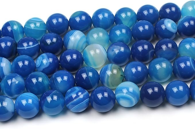 MJDCB Natural Stone Beads Blue Striped Agate Round Loose Beads - Image 4