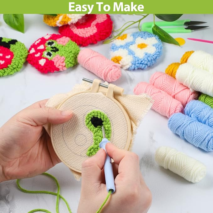 Punch Needle Coaster Kit, 6 Patterns Embroidery Set - Image 3