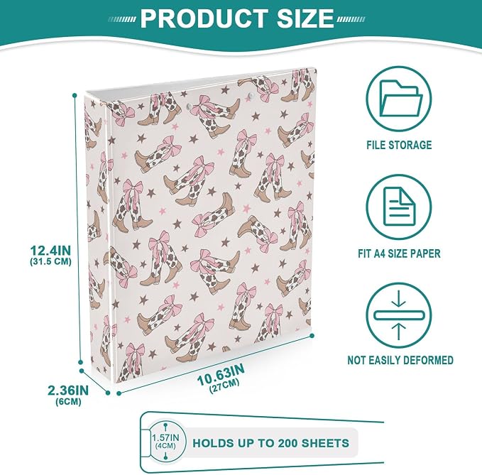 Pink Bow Cowgirl Round Ring Binders 1.5 Inch Doodle Bow Knot 3 Ring Clipboard - Image 4