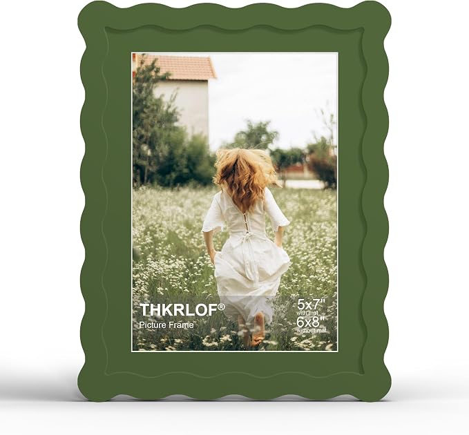 6x8 Picture Frame with Mat for 5x7, Wavy Edge Wooden Real Glass Photo Frame for by THKRLOF
