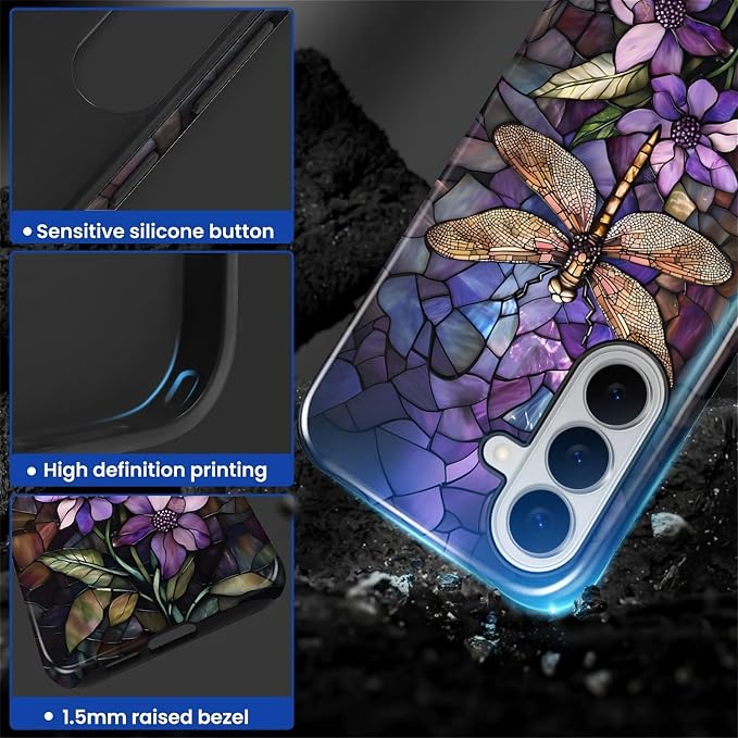 for Samsung Galaxy S26+ Case, Stained Glass Dragonfly Pattern Glossy 2 in 1 - Image 3