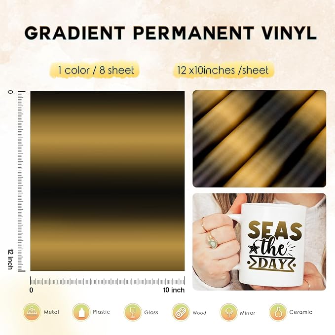 Tintnut Gradient Permanent Vinyl 8 Pcs12x10in Black Yellow Adhesive Vinyl | - Image 2