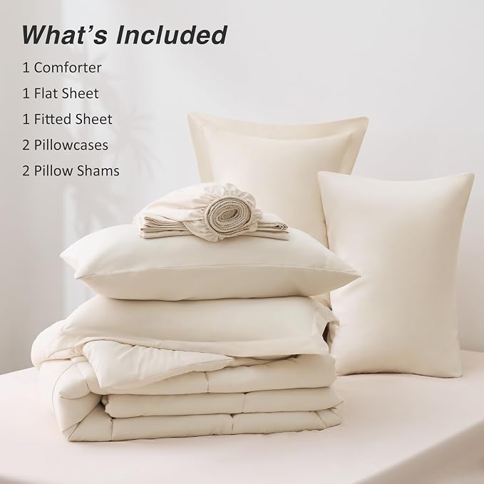 Love's cabin Queen Comforter Set Beige, 7 Pieces Queen Bed in a Bag, All Season - Image 8