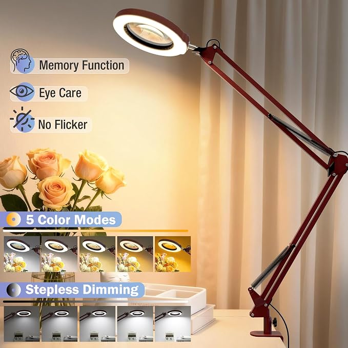 10X Magnifying Glass with Light and Clamp, Real Glass Stand Lighted Magnifier - Image 5