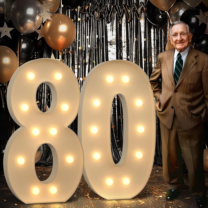 imprsv 4FT Marquee Number 80 Light up Number 80th Birthday Decorations Large by Letsmakeitimpressive