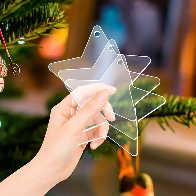 12 Pack Blank Star Ornaments Christmas Hanging Ornaments Clear Acrylic Xmas - Image 6