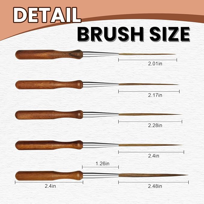 5Pcs Ox Ear Painting Detail Paint Brushes，Long Liner Brushes Fine Point Tip - Image 2
