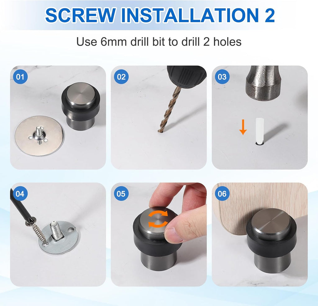 PATIKIL 2Set Round Door Stoppers, 80mm Stainless Steel Door Stop Doorstop Wedge Metal Cylinder Self Adhesive with Screw for Bottom of Door Floor Inside, Bronze