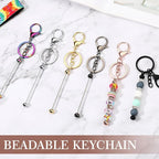 Tondiamo 12 Pcs Beadable Keychains Bars Bulk Blank Beaded Metal Keychain - Image 2