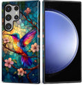 for Samsung Galaxy S23 Ultra Case, Stained Glass Hummingbird Pattern Glossy 2 by Teonvpu