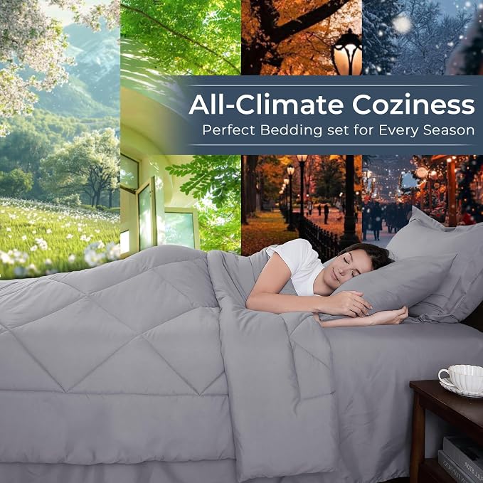 HEVUMYI Light Grey Queen Comforter Set - Image 3