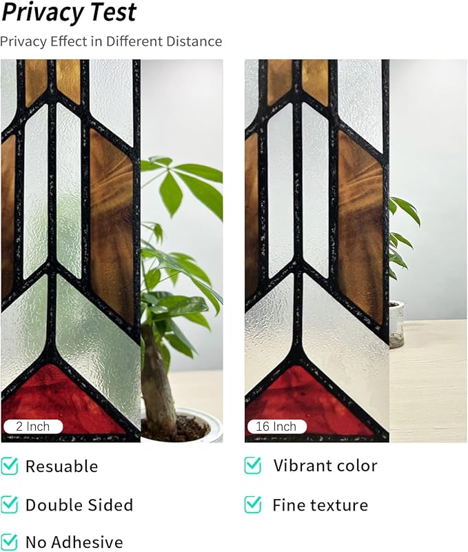 Faux Stained Glass Effect Window Privacy Film, Original Hand Drawn Static Cling - Image 4