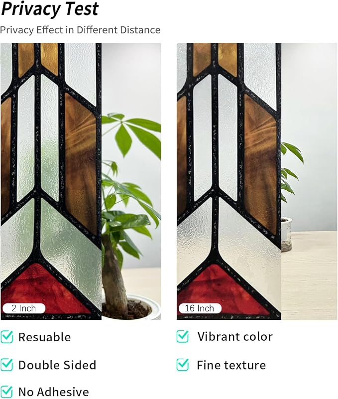 Faux Stained Glass Effect Window Privacy Film, Original Hand Drawn Static Cling - Image 2