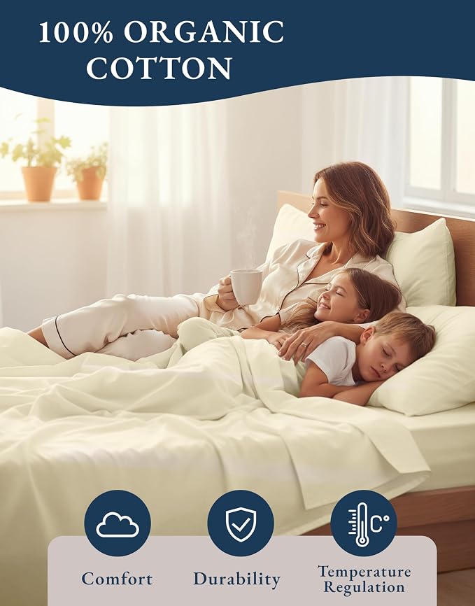 LANE LINEN 100% Organic Cotton Queen Sheets, Classic Percale Weave Bedsheets - Image 6