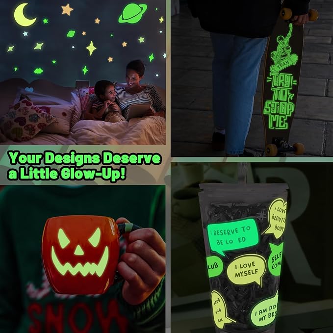 TECKWRAP Glow in Dark Matte Neon Adhesive Craft Vinyl Precut Sheets 12" x 12" 6 - Image 4