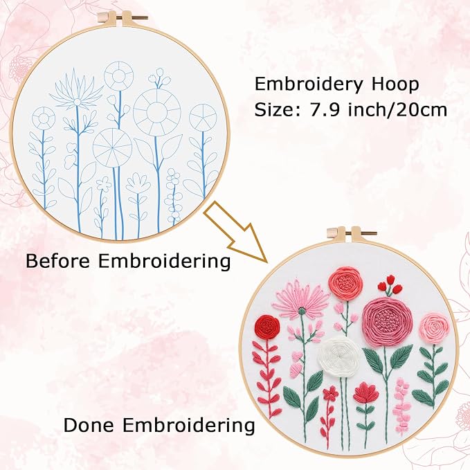 Nuberlic Embroidery Kit for Beginners -Floral Easy Embroidery Kits for Adults - Image 7