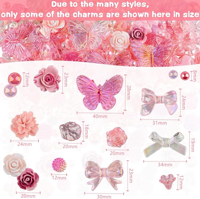 350 Pieces 3D Resin ABS Colorful Rose Flower Bows Butterfly Charms - Image 4