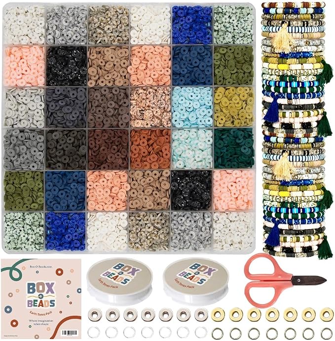Box-O-Beads Earth Tones Clay Beads Bracelet Making Kit – 6, 000 Pieces Premium by FelixLeChef