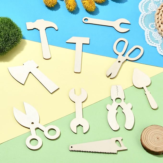 50 pcs Mixed Styles Labor Tool Theme Unfinished Wood Cutout Charms Scissors Axe - Image 6