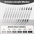 White Gray Acrylic Paint Pens, Water Based 12 Colors Dual Tip Acrylic Paint - Image 2