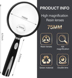 Feosky Handheld Reading Magnifier, 10X Magnifier, 75mm Shatterproof Lens - Image 2