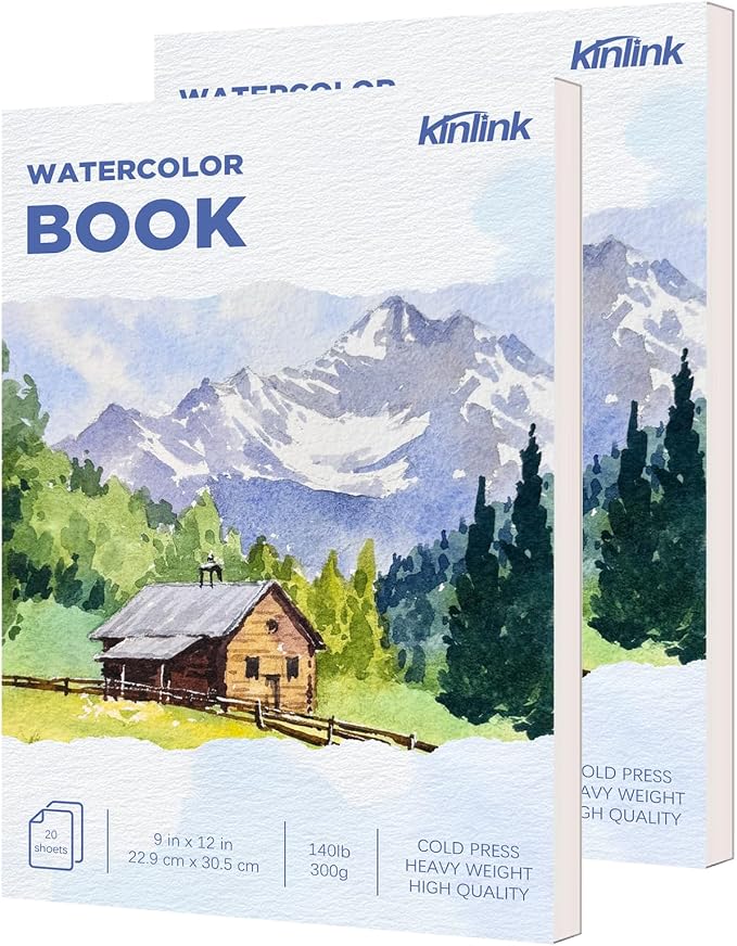 2 Pack Watercolor Paper Pad, 9x12 140lb/300g Water Color Paper, 20 Sheets Cold by KINLINK