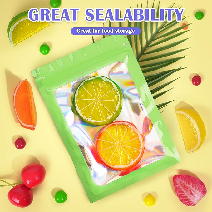 JETMORE 300 Pcs Mylar Bags, Smell Proof Bags Foil Pouch, Holographic Resealable - Image 3