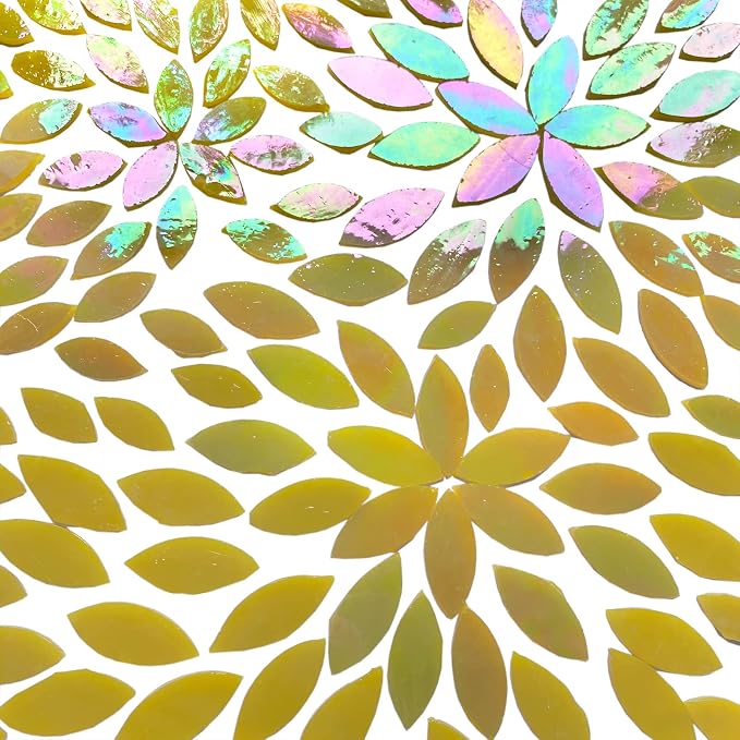 120 Pcs Iridescent Yellow Petal Mosaic Tiles, Hand cut Stained Glass Petals - Image 2