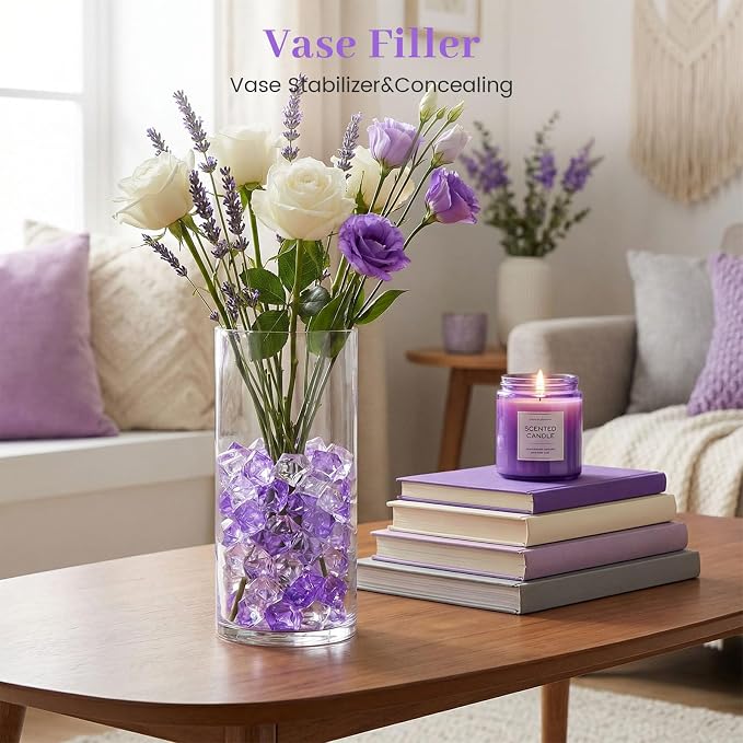 DomeStar 150PCS Fake Ice, Vase Filler Purple Fake Diamonds Plastic Clear Gems - Image 3