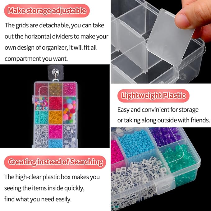 IOOLEEM 18 Grids Adjustable Dividers Plastic Bead Organizer Box, Organizer - Image 4