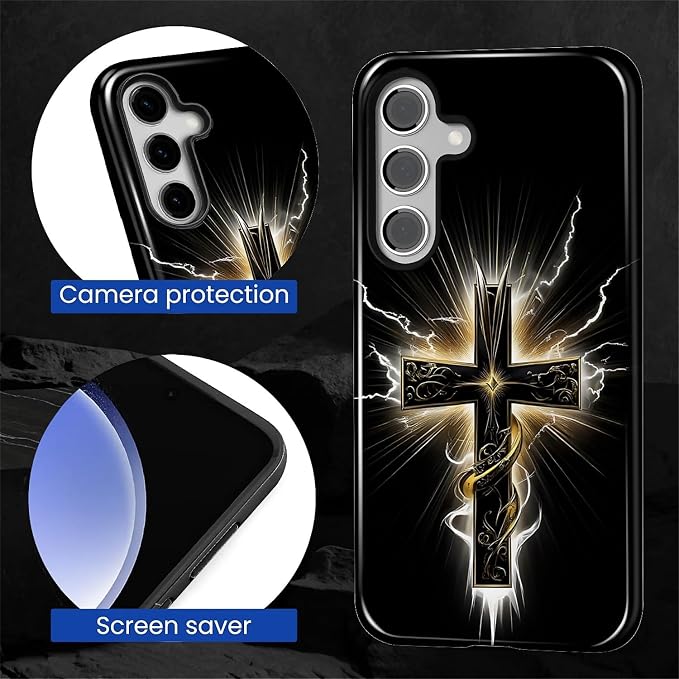 for Samsung Galaxy S25 FE Case, Cool Cross Pattern Glossy 2 in 1 Shockproof - Image 4