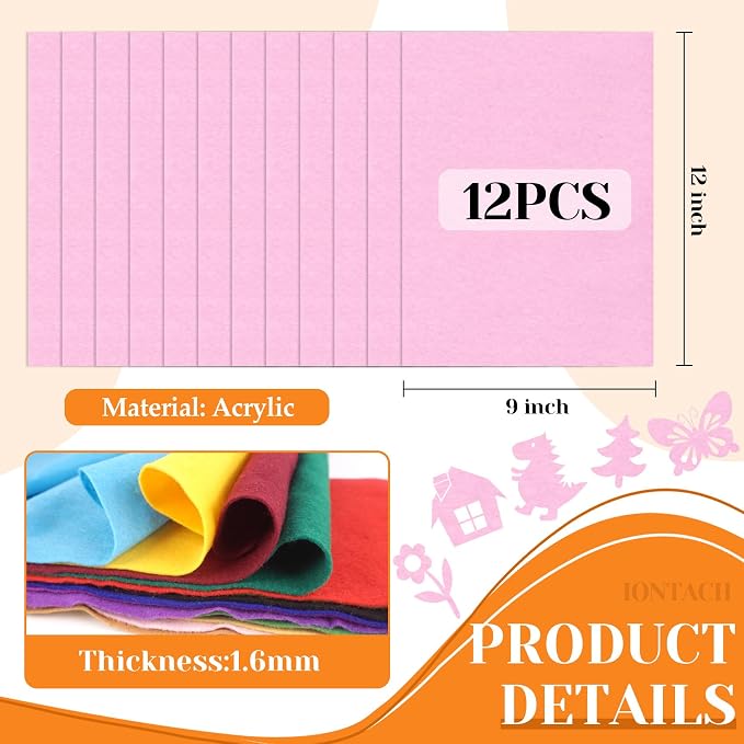 IONTACH 9" X 12" Felt Fabric Sheets 1.6mm Thick | Soft Felt - Image 3