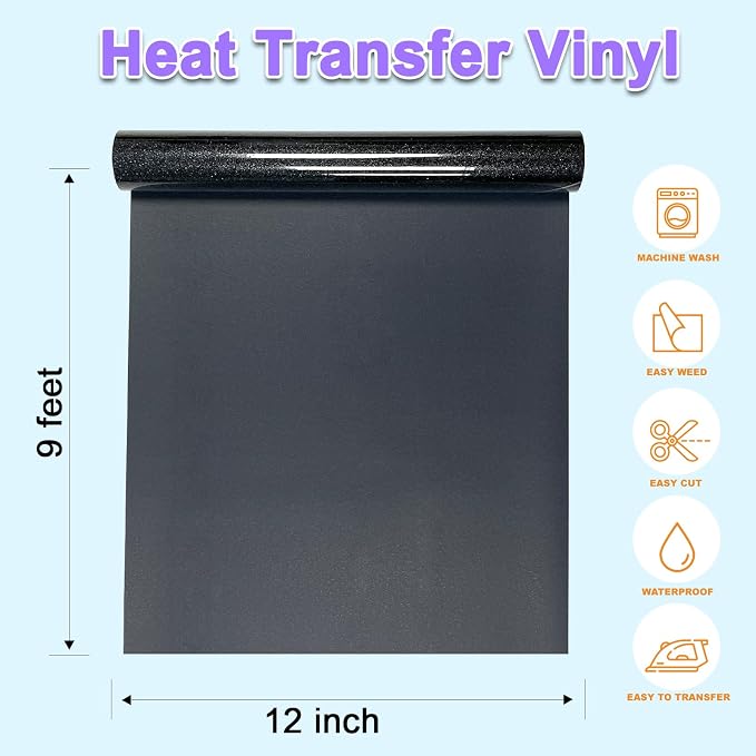 DUEUIOE Black Glitter HTV Heat Transfer Vinyl Roll - Image 3