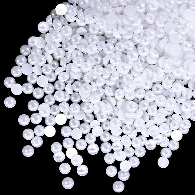 qiipii 900PCS 6mm Pure White Round Half Round Pearls by qiipii