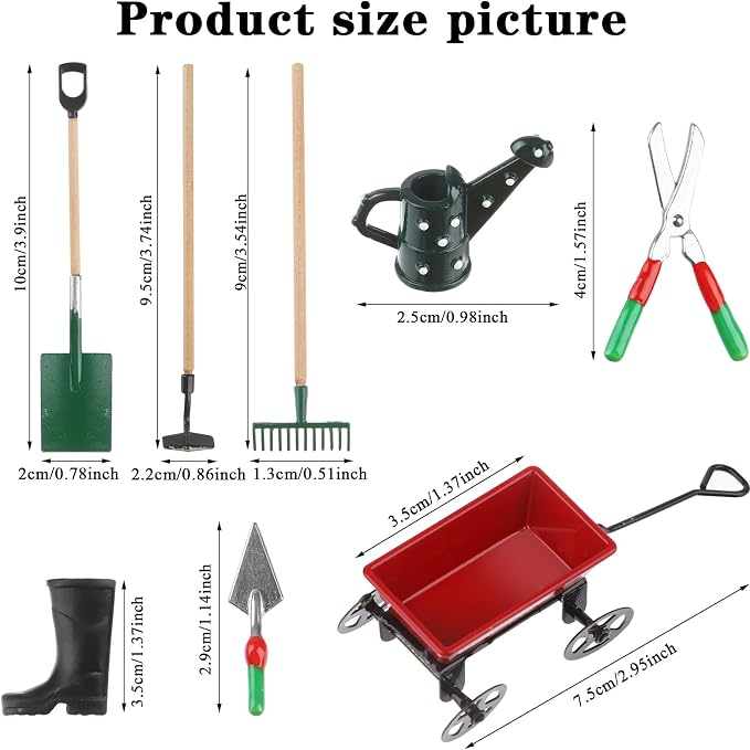 Miniature Fairy Garden Accessories Set 9 Pcs 1:12 Mini Metal Spade Pestle - Image 2