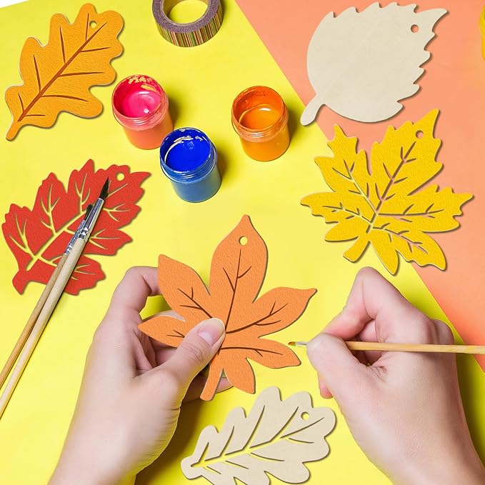 36PCS Wooden Fall Ornaments to Paint Thanksgiving Decorations, 6 Styles DIY - Image 3