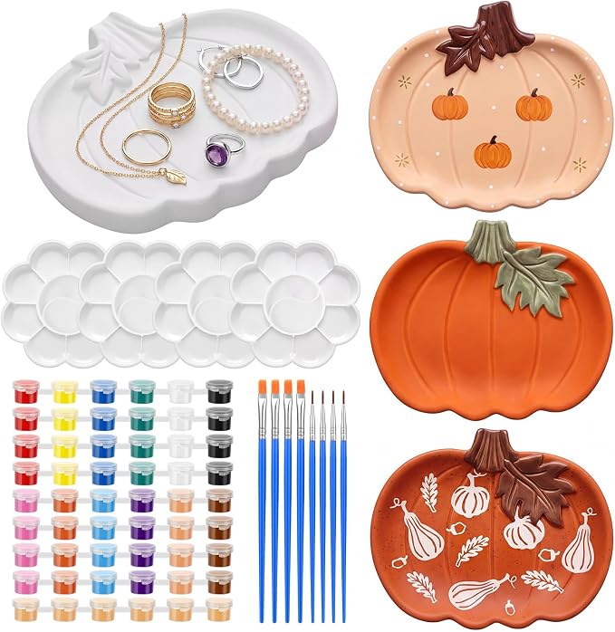 MotiMind 4 Set Ceramics to Paint Pumpkin Jewelry Tray Ready to Paint Your Own by MotiMind