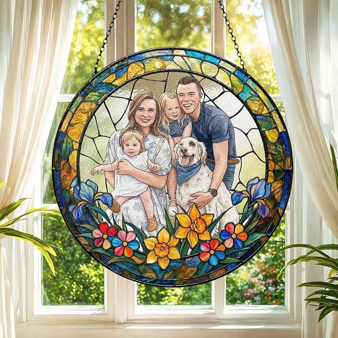 Personalized Family Stained Glass Sun Catcher, Customized Stained Glass Window - Image 2