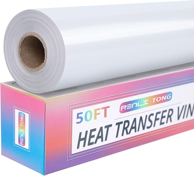 RENLITONG White Iron on Vinyl 12Inch by 50ft Roll Heat Transfer Vinyl by RENLITONG