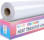 RENLITONG White Iron on Vinyl 12Inch by 50ft Roll Heat Transfer Vinyl by RENLITONG