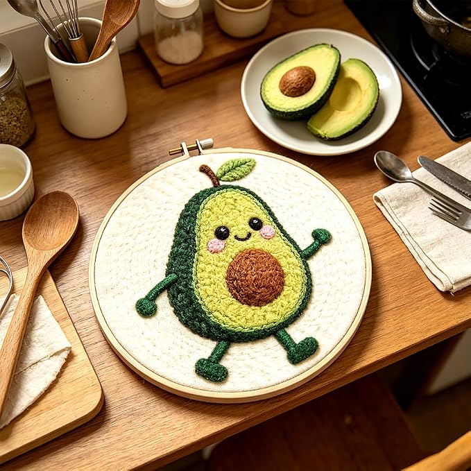 INFUNLY Avocado Punch Needle Embroidery Kit 8.7 Inch Round Punch Needle Craft - Image 4