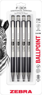 Zebra Pen F-301 Ballpoint Black Ink Fine Point 0.7mm Pen, Easy-Glide Ink by ZebraPen