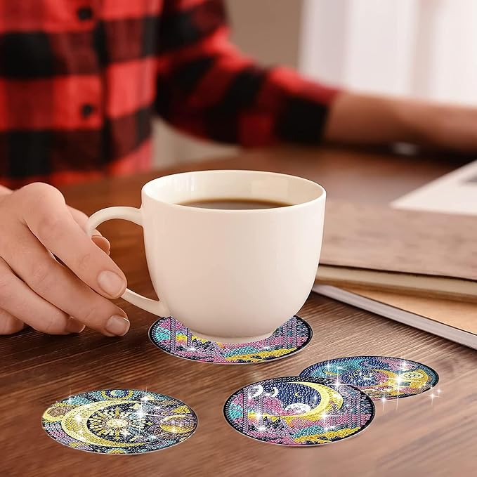 EWJRNSF 8 PCS Diamond Art Coasters Kit, Small Diamond Painting Coasters - Image 7