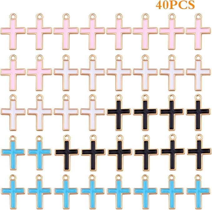 40pcs Enamel Cross Crucifix Charms Alloy Jesus Blessing Cross Dangle Pendants - Image 2