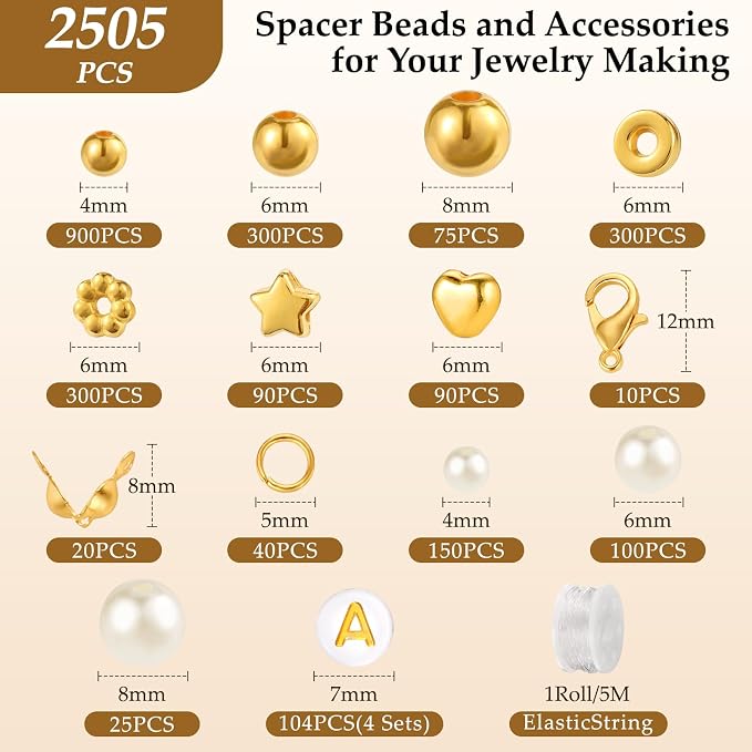 Funtopia Spacer Beads for Jewelry Making, 4mm 6mm 8mm Spacer Loose Ball Bead - Image 4